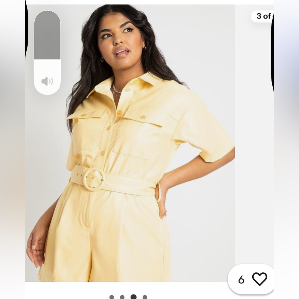 Eloquii Vegan Faux Leather Yellow Belted Romper Shorts with Pockets Size 20
